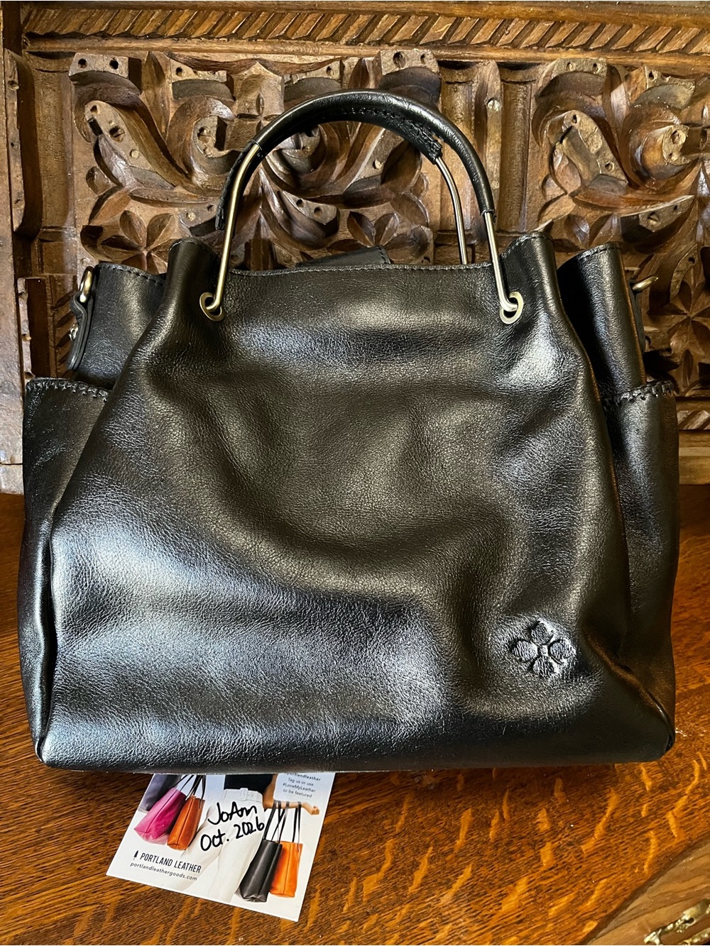 Patricia Nash Gianette Black Leather Satchel with Metal Handles